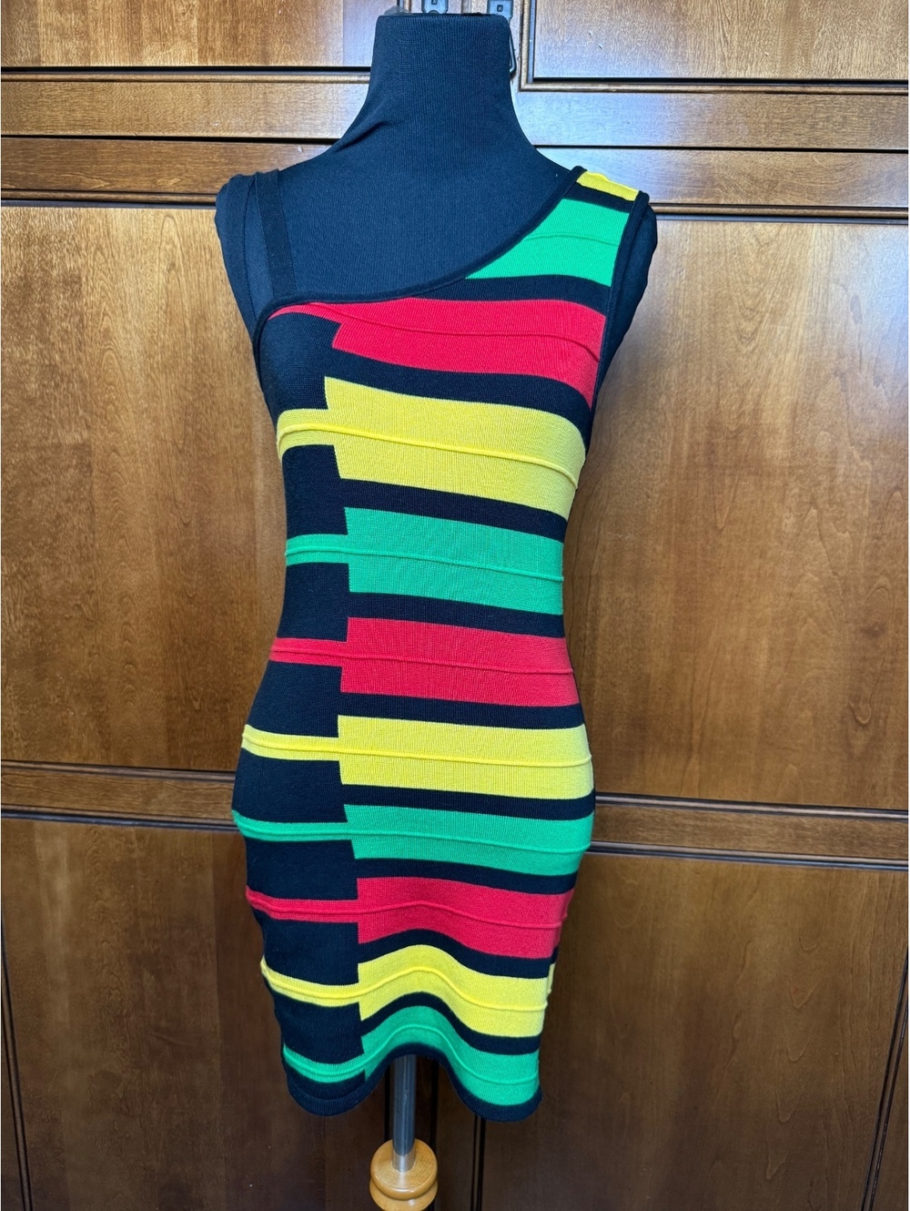 Hera Collection Bandage Bodycon Mini Dress One Shoulder M Multicolor